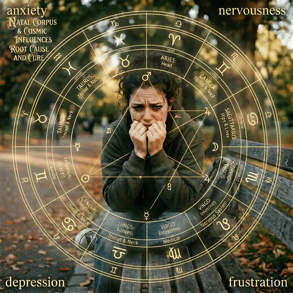 Young woman sitting on park bench with anxious expression